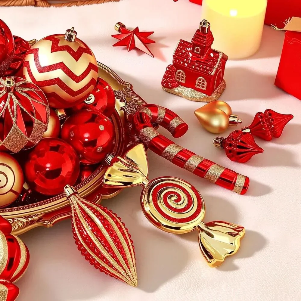 145 Piece Shatterproof Red Gold Christmas Ornament Set Tree Decor